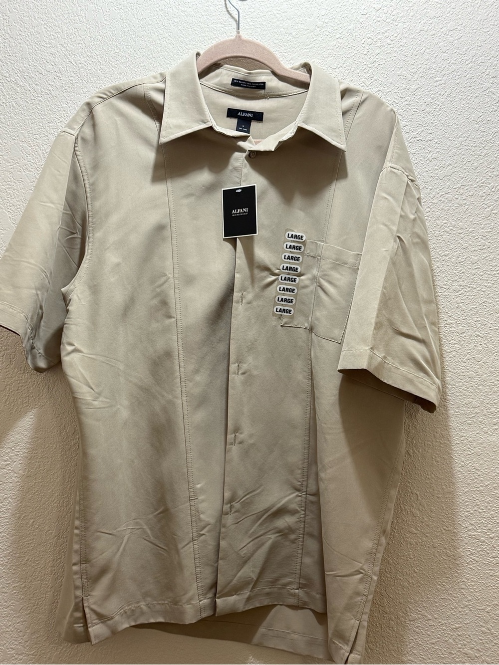 Alfani Short-Sleeve Button-Down Shirt in Light Beige